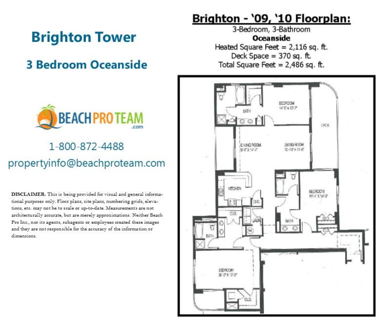 Brighton Tower Floor Plan - 3 Bedroom Ocean Side